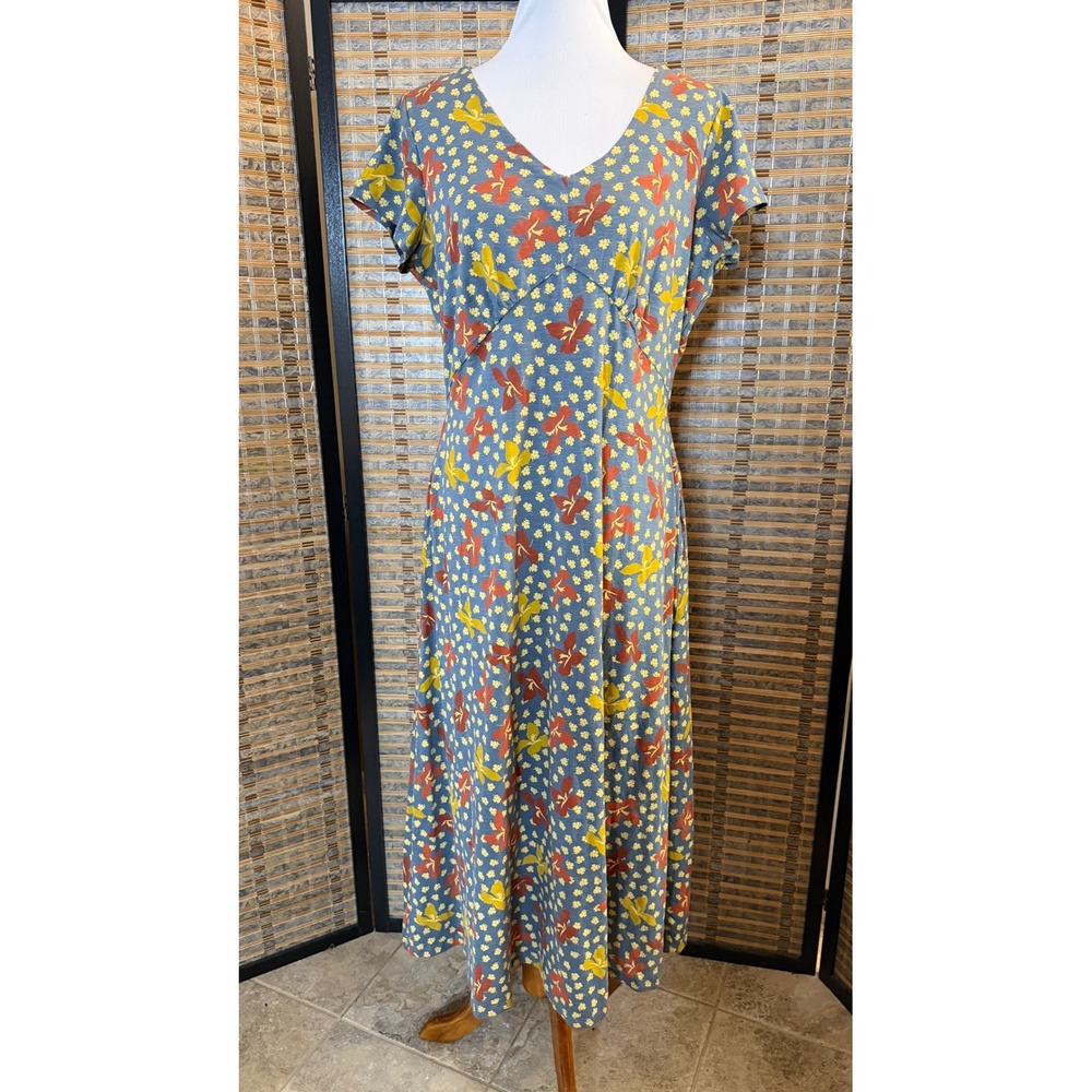 Toad&Co Rose Midi SS Dress Women XL Blue Floral Sustainable Pockets T1000018